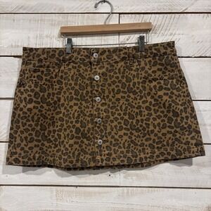 American Eagle Size 14 32 W Leopard Buttondown Skirt Animal Print  NWT  Mini